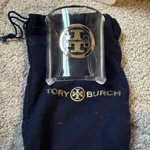 Tory Burch Clear Lucite Cuff with Gold Logo
